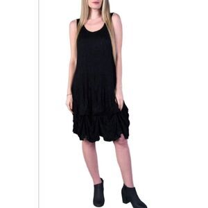 Shana Crinkle Black Shift Bubble Tank Midi Dress Women's Small